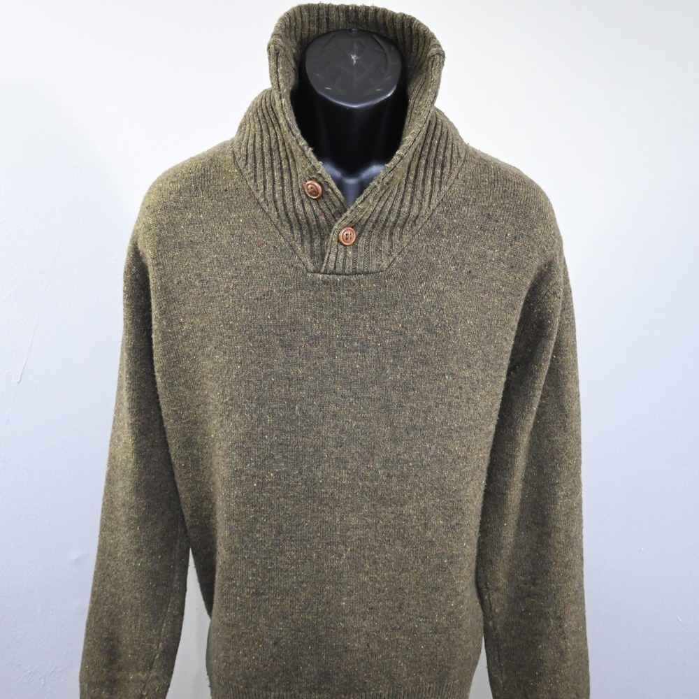 J.CREW Shawl Neck‎ Sweater Green Merino Wool Nylon Long Sleeve Mens Size Large
